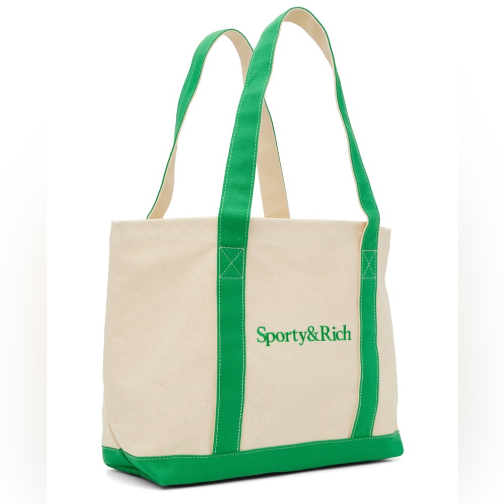 Off-White & Green Serif Two-Tone Tote